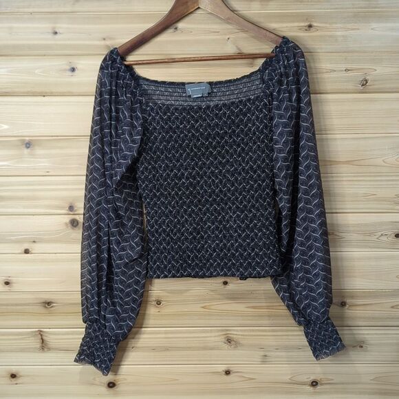 Anthropologie Top Womens Small Black Smocked Long Sleeve Blouse - Picture 1 of 11